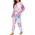 thumbnail image 2 of SCRAWLGOD Marble Print Pink Blue Women's Pajama Sets Long Sleeve Pullover Top and Full-Length Bottom with Pockets Drawstring, Soft Lounge Set Pockets Two Piece Outfits, M, 2 of 7