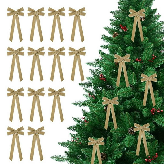 12pcs Large Velvet Bows for Christmas Tree Decorations Wreath Holiday Party Favors, Velvet Ribbon Garland Velvet Bows, Gift Wrapping and Xmas Tree Decor, 5 x 10.24 inches