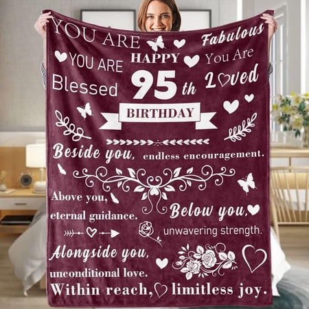 95th Birthday Gifts for Women Birthday Gifts for Mum 95th Birthday Gifts for Her Presents for Women Wife Mother Grandma Gifts Birthday Ideal Gifts for Women Flannel Blanket Burgundy -40 x 50 Inch