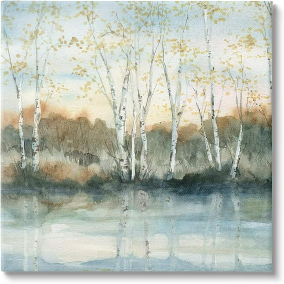 Birch Tree Reflections Quaint Lake Clearing Landscape Canvas Wall Art, Design by Carol Robinson