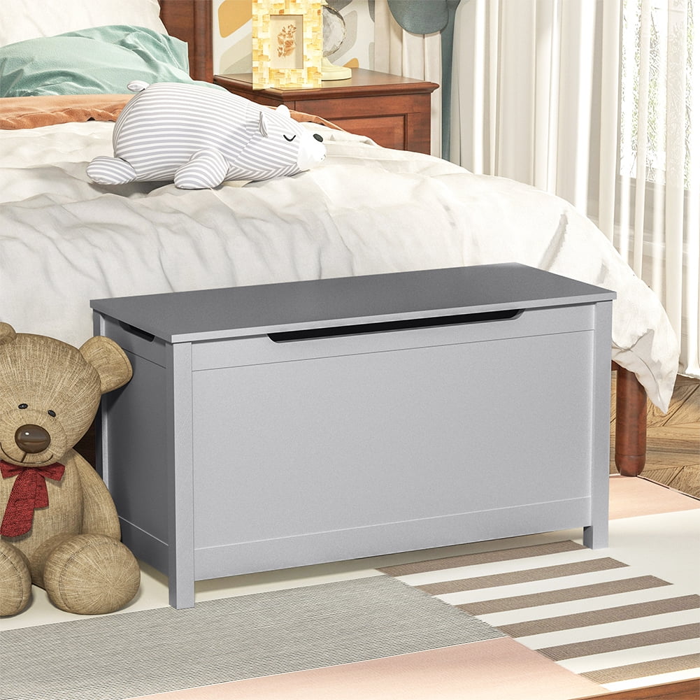 Wood Toy Chest Storage Box with Safety Hinge and Flip Lid, Modern Storage Bench Toy Storage Chest