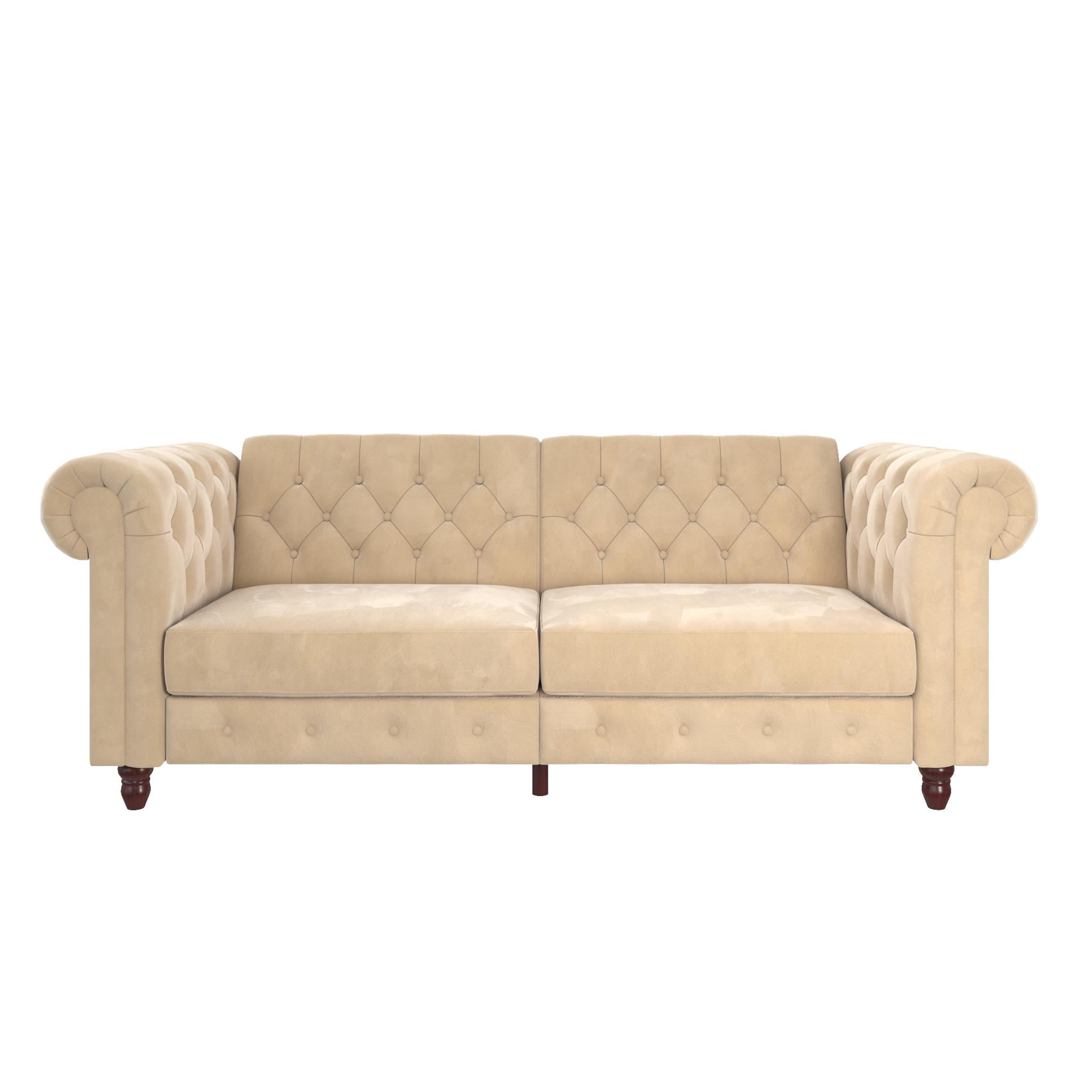 DHP Felix Chesterfield Coil Sofa Futon, Ivory Velvet