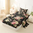 thumbnail image 2 of Erosebridal Chic Flower Twin Sheet Sets for Female, Black Bedding, 3 Pieces, 1 Flat Sheet 1 Fitted Sheet and 1 Pillowcase, 2 of 5