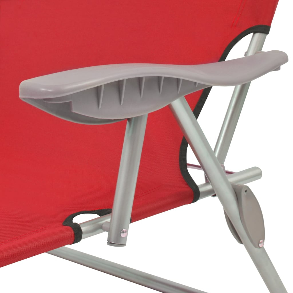 Clearance Outdoor Lounge Bed with Canopy, Folding Camping Sun Relaxing Chaise for Garden Patio, Red