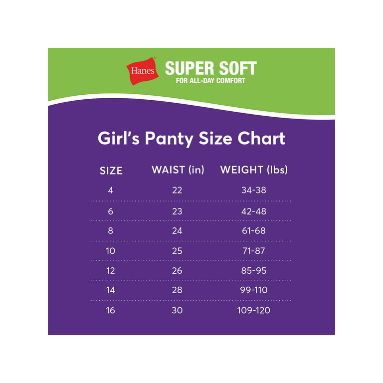 Hanes Girls' Tagless Super Soft Cotton Bikinis, 14 pack, Sizes 6-16 
