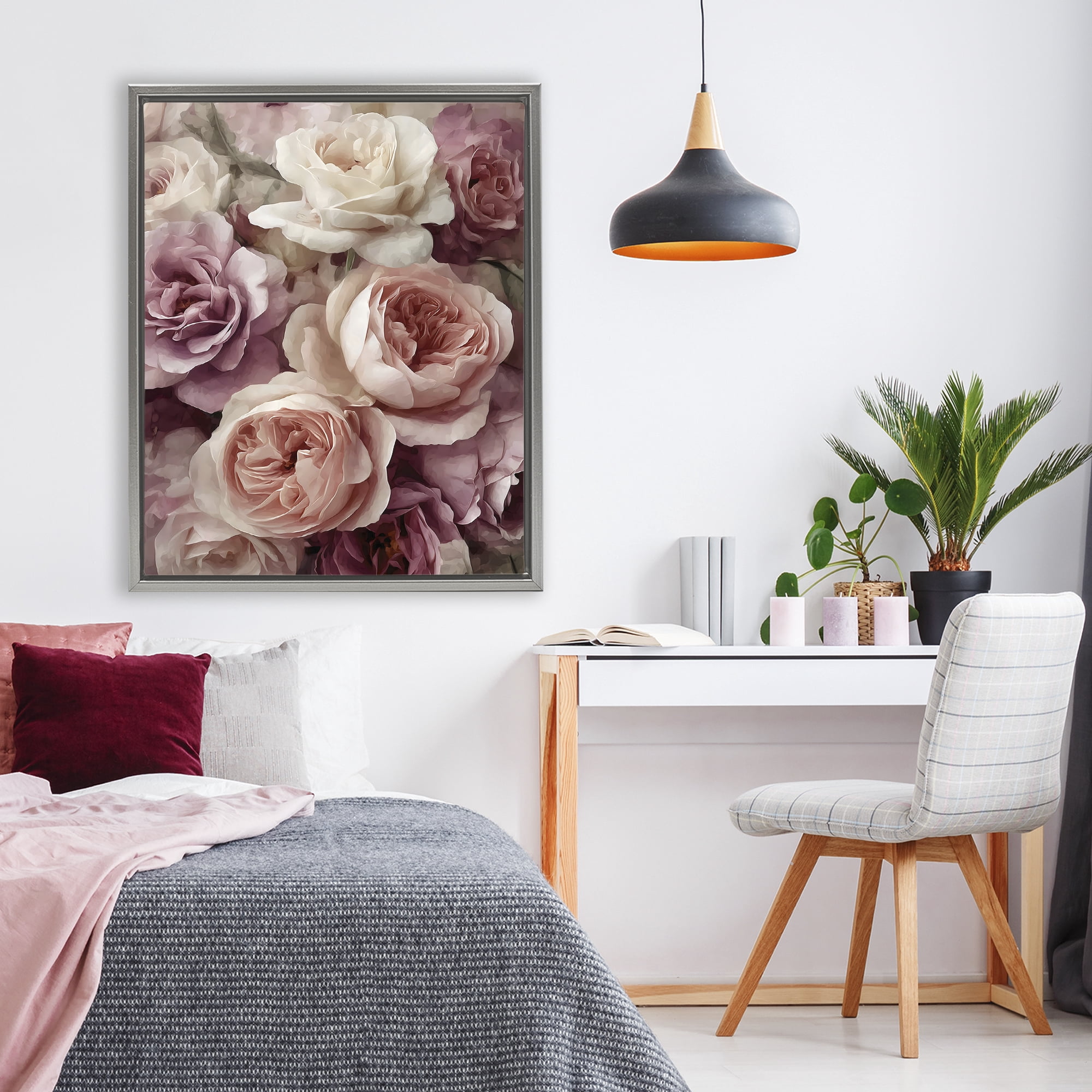 Stupell Industries Sweet Roses in Blush Pink Gray Framed Floater Canvas Wall Art, design by Franklyn Gregory
