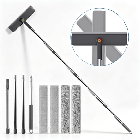 JOYSS 3-in-1 Window Squeegee, Window Cleaning Kit with Microfiber Cloths & Screen Brush, 60" Long Handle Windshield & Glass Cleaner Tool for Cars, Windows, Shower & Home Use