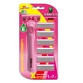 thumbnail image 1 of XMicro Rasoirs Roses pour Femmes, 1razor, Recharges de 7 Lames avec Acier Inoxydable Allemand, Lubrifié avec Vitamine E, Aloe pour un Rasage Lisse, Protection contre les Irritations, Version Légère X Femmes, 1 of 7