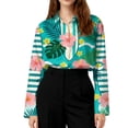 thumbnail image 4 of Sewkxo Womans Hawaii Shirt Floral Print Long Sleeve Lapel Collar Button Down Tropical Beach Blouse Trendy Loose Party Holiday Tees,Green S, 4 of 5