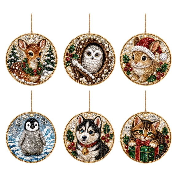 Wooden Christmas Ornaments DIY Pearl Art Kits for Adults, 5D Diamond Baubles Hanging Set with Gems and Special-Shaped Beads, Complete Festive Decor Craft with Jute Twine for Holiday Tree Decorations