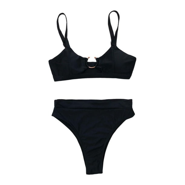 Conjunto de bikini sexy para mujer, traje de baño de corte alto, traje de baño femenino, traje de baño de viaje negro 1