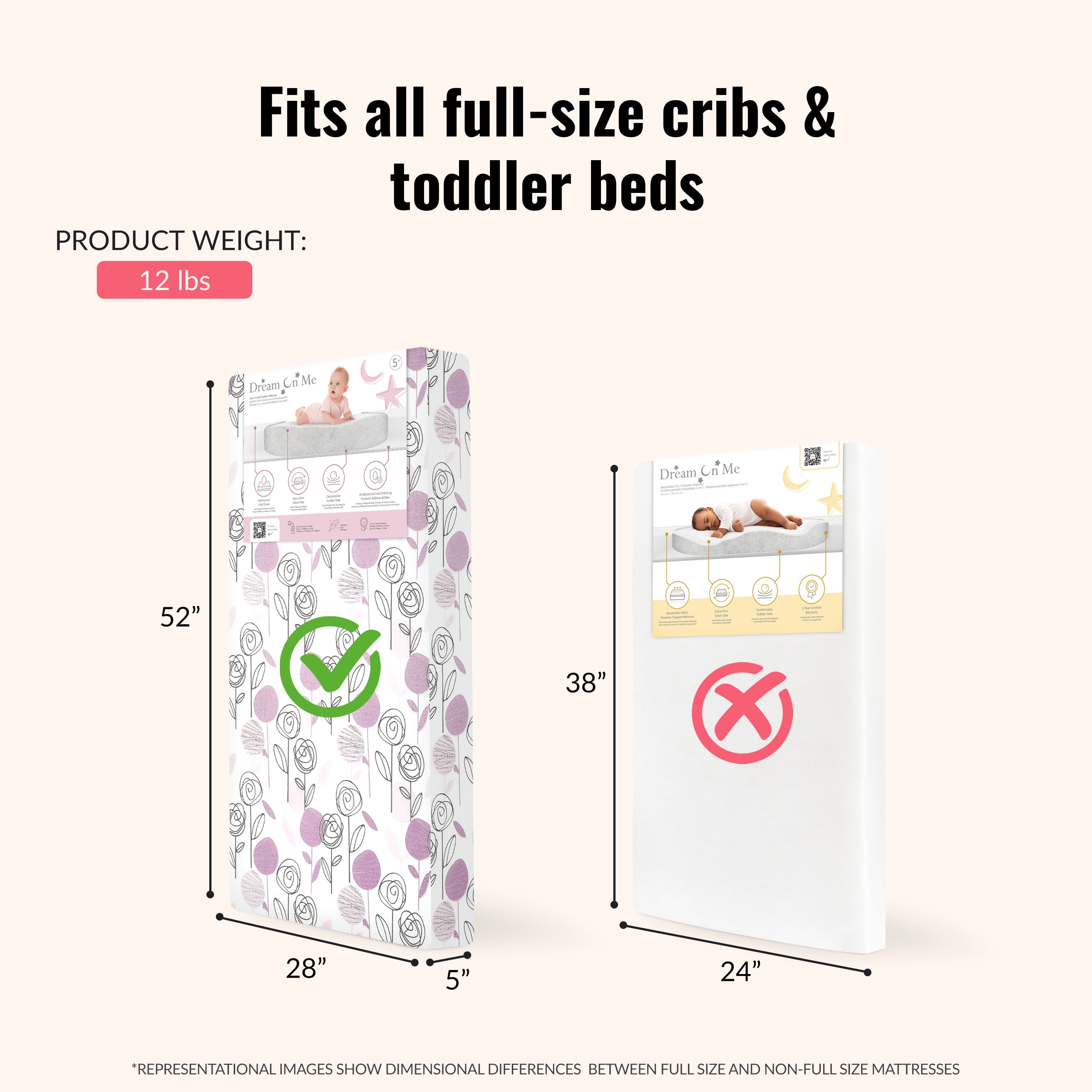 Dream on Me Joyful Blooms Breathable Foam Crib & Toddler Mattress In Rose Pink