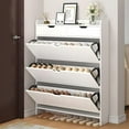 thumbnail image 4 of HLL 6.5" D Narrow Shoe Storage Cabinet Front-Drop Shoe Rack Small Narrow Door Indoors Bedroom Dustproof Storage Artifact Ultra-thin Flip Bucket Shoe Cabinet White 39"L x 7"W x 49"H, 4 of 9