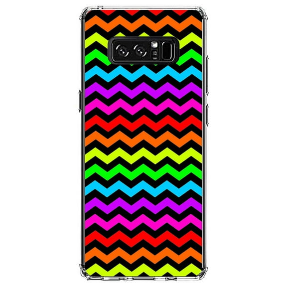 DistinctInk Clear Shockproof Hybrid Case for Samsung Galaxy Note 8 - TPU Bumper, Acrylic Back, Tempered Glass Screen Protector - Rainbow Black Stripes Wave - Stripes Pattern