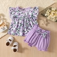 thumbnail image 2 of Mercatoo Toddler Girls Summer Outfit Floral Ruffle Sleeve Vest Tops Bow 𝐁loomers 2Pcs Set Kids Girls Holiday Clothes, 2 of 8