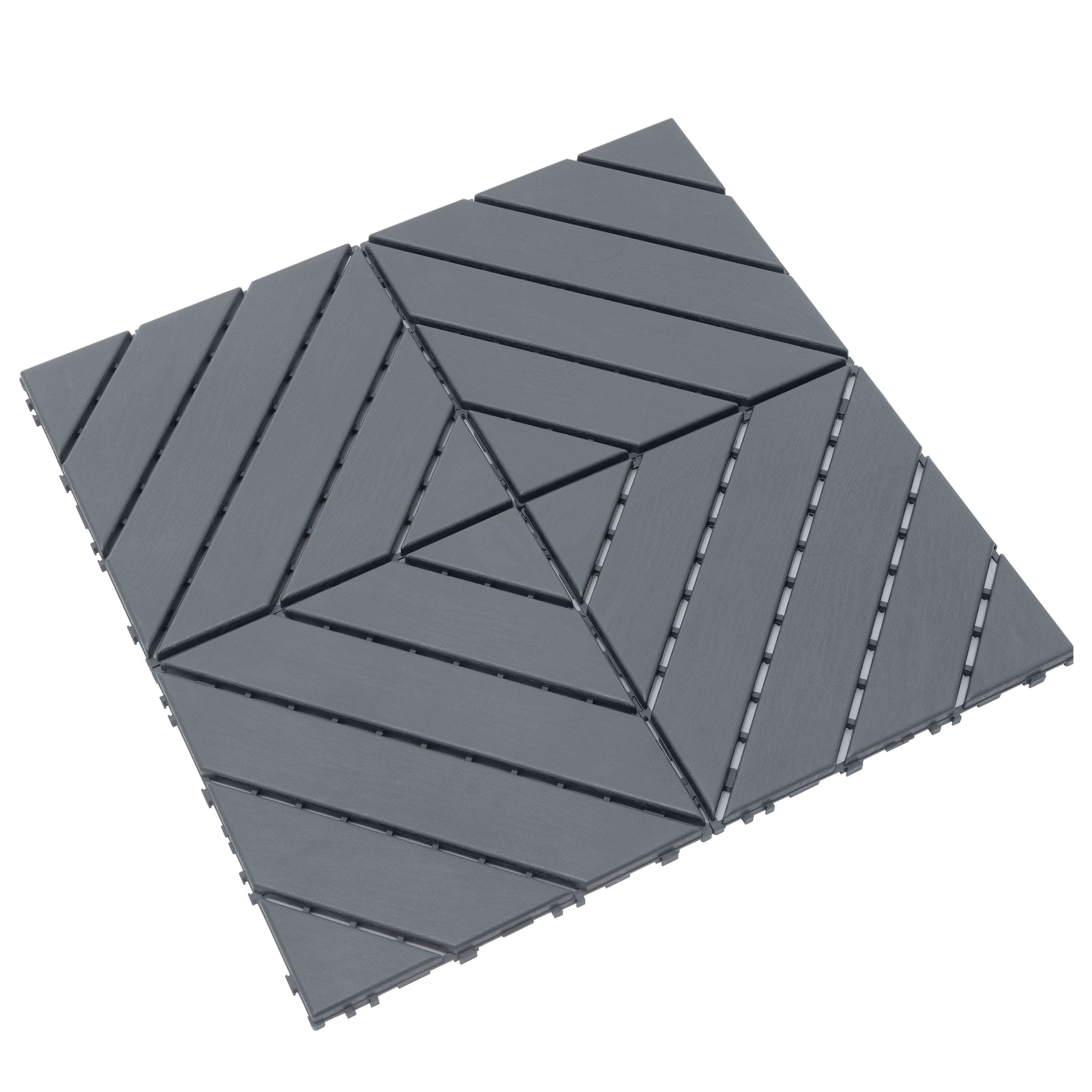 Plastic Interlocking Deck Tiles Set of 44 12x12 Inch, Square Waterproof Outdoor All Weather Tiles for Poolside, Grey