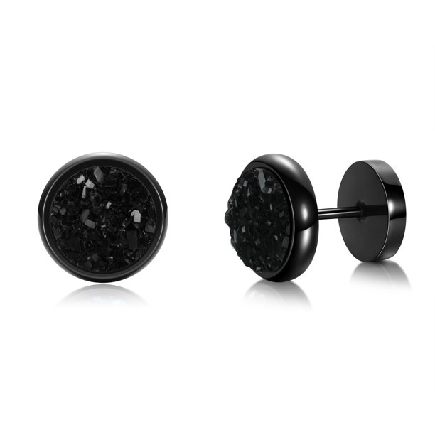 1pair Simple Trendy Black Sparkle Rhinestone Stud Earrings For Men