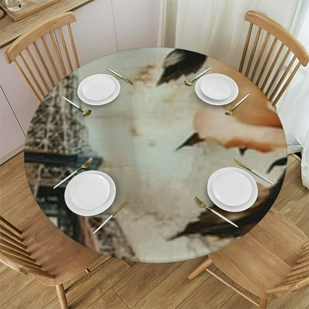 

Autua Rose Bird Round Tablecloth - Stain-Resistant Washable Indoor and Outdoor Use 100% Polyester with Elastic Edge Waterproof 46 -50