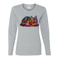 thumbnail image 2 of Colorful Rainbow Cat Animal Lover Womens Graphic Long Sleeve T-Shirt, Heather Grey, Medium, 2 of 3