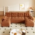 thumbnail image 2 of U-Shaped Sectional Sleeper Sofa with Charging Station and Pull Out Bed, 2 in 1 Convertible Couch Bed with Removable Armrests, ,Oversized Modular with Chaise Lounge for Living Room, Apartment, Orange, 2 of 7