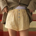 thumbnail image 4 of Douhoow Women Stripes Shorts Button Elastic Waist Mini Bloomers Plaid Loose Short Pants, 4 of 9