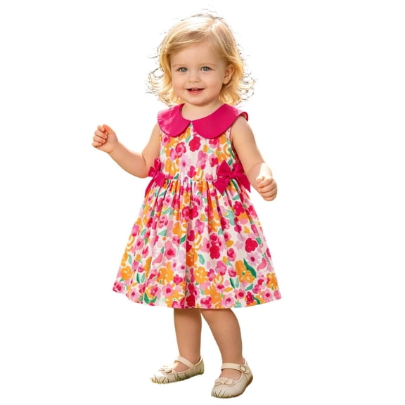 Rhuody Girls' Dresses Sleeveless Bowknot Casual Floral Dress Dance Party Dresses Classic Clothing