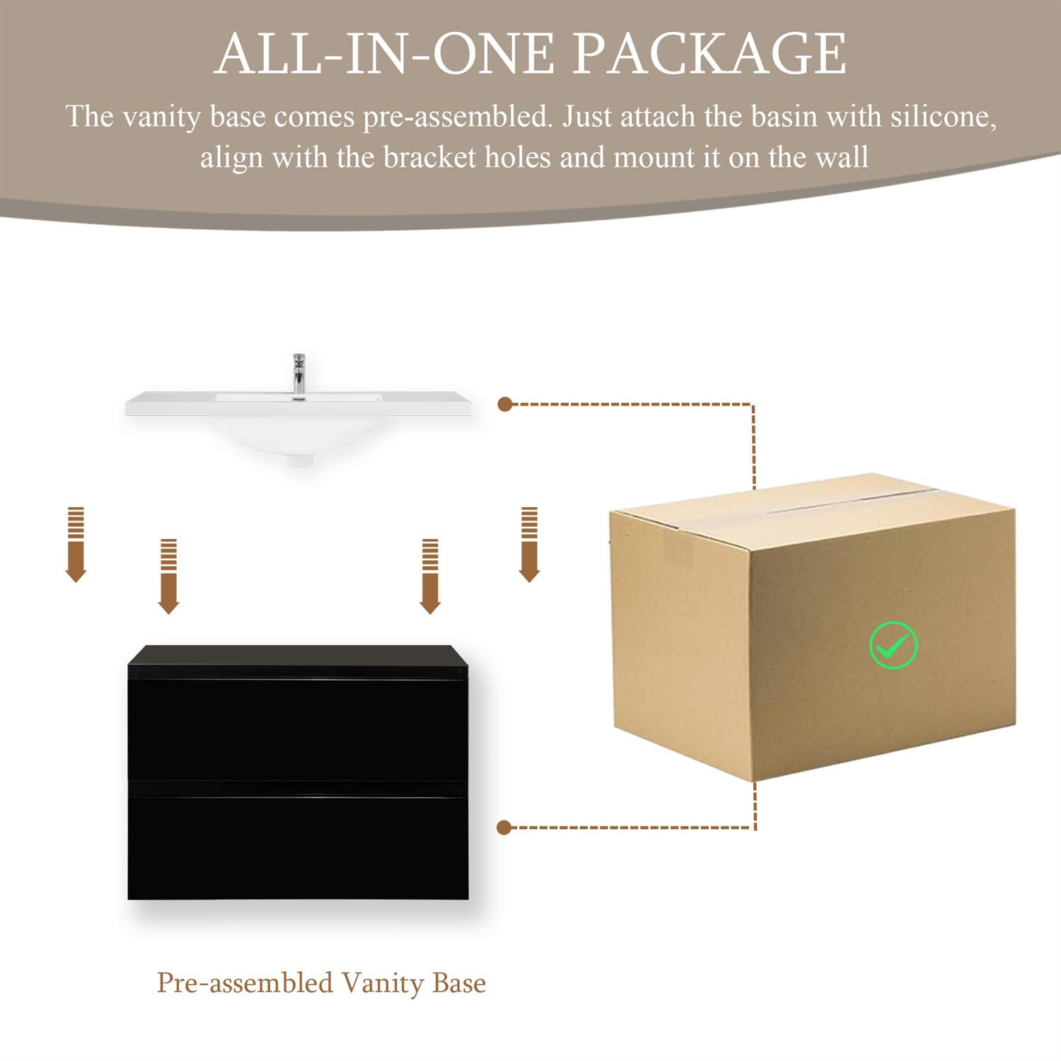 Demi Bonn 30" Floating Bathroom Vanity with Sink, Resin Top Basin and 2 Soft Close Drawers, Faucets and Drains Not Included, Black