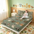 thumbnail image 3 of Manfei Funny Bear Rabbit King Sheets, Zoo Animal Print Bedding, Tan Sage, 4pcs, 1 Flat Sheet, 1 Fitted Sheet and 2 Pillowcases, 3 of 6
