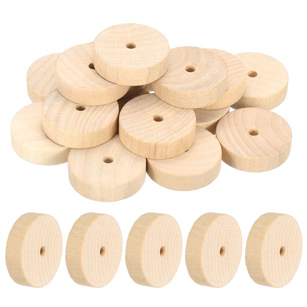 Rueda de Madera en Losa Uxcell, Rueda de Madera Sin Acabado para Modelos de Coches y Camiones de 1-3/8" de Diámetro, 2/5" de Grosor, 1/5" de Agujero