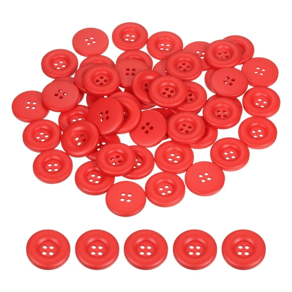 Uxcell 50pcs Sewing Button 25mm 4 Holes Resin Round Crafting Buttons, Red