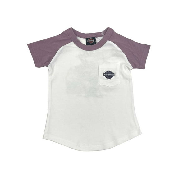 Harley-Davidson Little Girls' Bar & Shield Short Sleeve Pocket Tee, White (6/6X), Harley Davidson