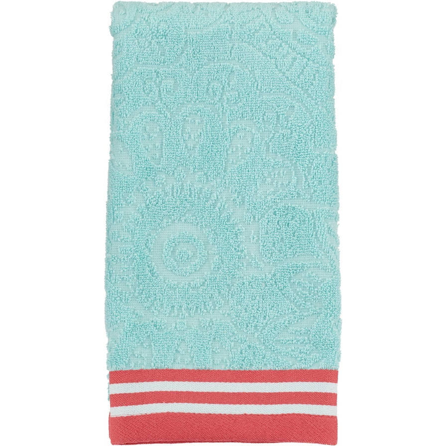 Mainstays Groovy Medallion Sculpted Cotton Hand Towel Mint, 15" x 26
