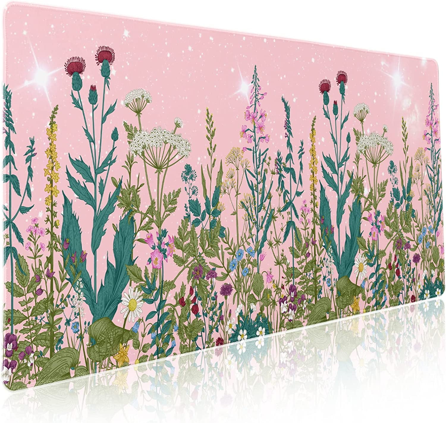 Pink Aesthetic Wildflower Large Mouse Pad XXL Space Galaxy Weeds Herb