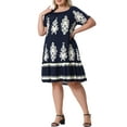 thumbnail image 4 of Agnes Orinda Women's Plus Size Boho Dresses Pleated Crew Neck Short Sleeve Flared Flowy Summer Casual Midi Sundress 3X Blue, 4 of 6