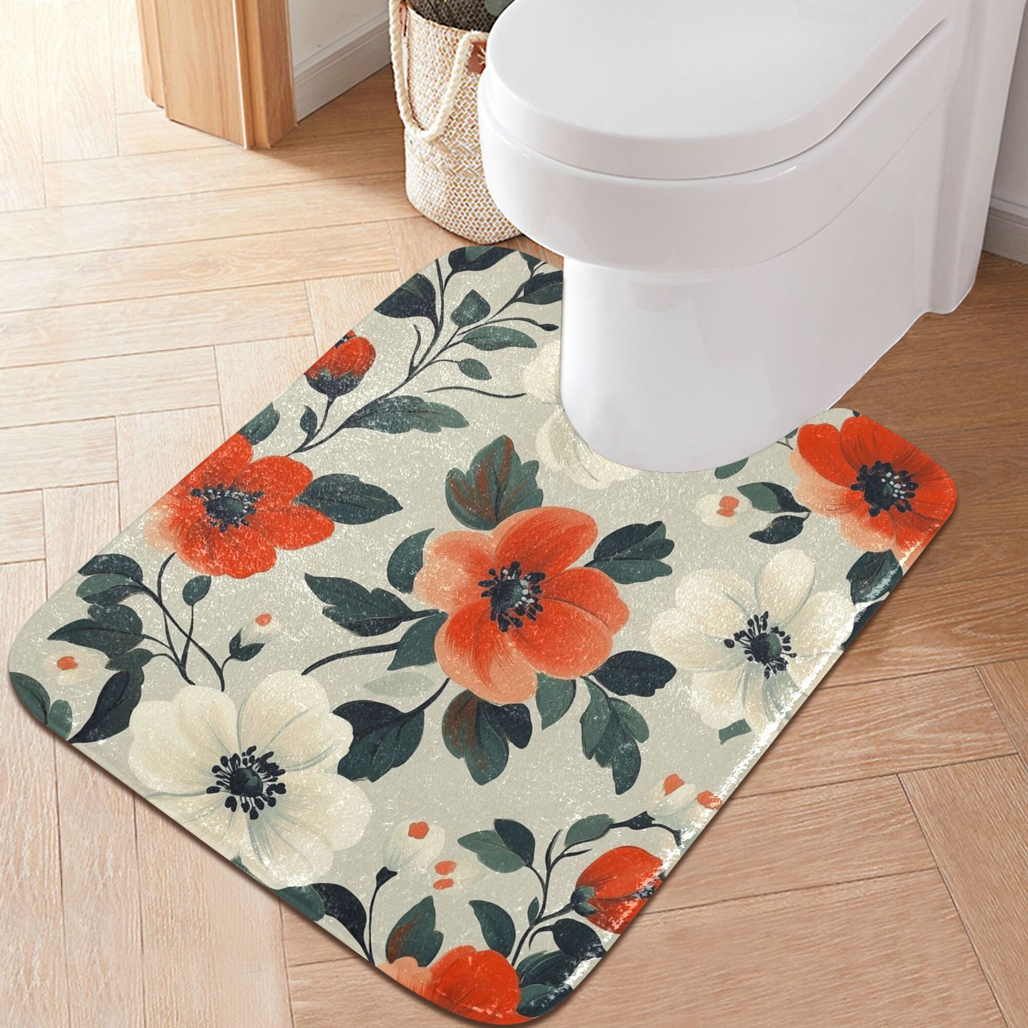 Yayeee Bath Rugs for Bathroom Floor Set of 2 Non Slip Fluffy Soft Absorbent Mat, Large Red Floral Pattern