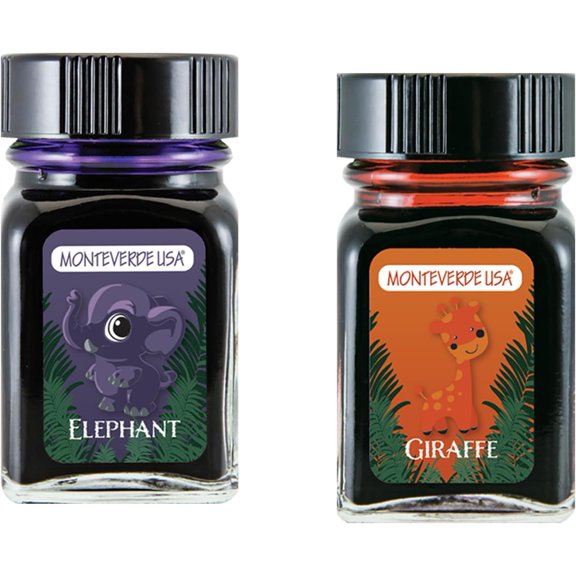 Monteverde 60ml Ink, Elephant (Purple), Giraffe (Orange) Jungle Ink (G309EL, G309GI) Fountain Pen Ink (30ml Each Ink Bottle, 2 Pack)