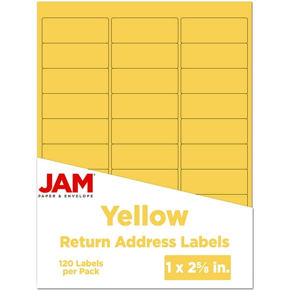 JAM Paper Return Address Labels, 1 x 2 5/8, Yellow, 120 per Pack