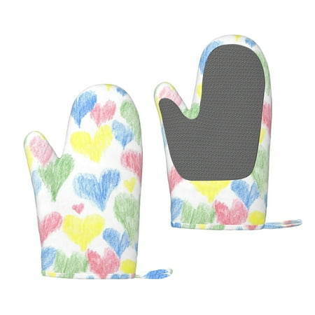 

Lukts Hand Drawn Colored Hearts for Silicone Anti-Scalding Gloves Kitchen Lanyard Gloves for Grilling Baking Cooking