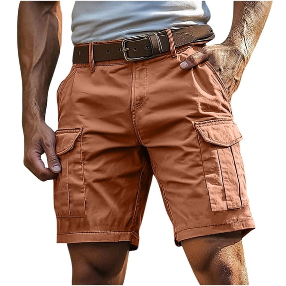 Lenpel Cargo Shorts for Men Summer Belted Waist Knee Length Big and Tall Shorts Plus Size Hiking Shorts with Pockets
