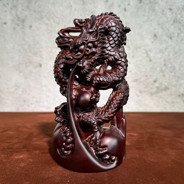 Rosewood carved dragon ornament, wooden three-in-one twelve zodiac animal figurine, wooden dragon for home living room decoration, business opening, housewarming gift.