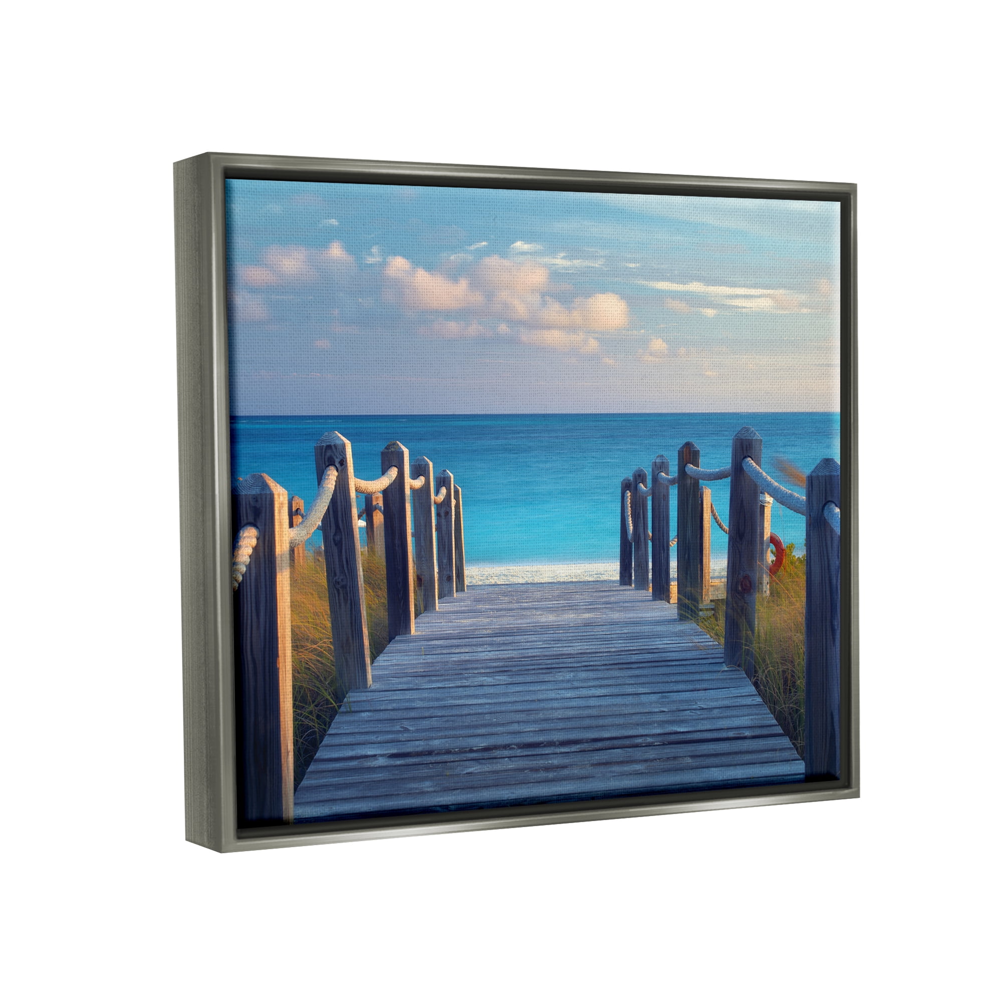 Stupell Industries Summer Boardwalk Beach View Coastal Photography Gray Floater Framed Art Print Wall Art