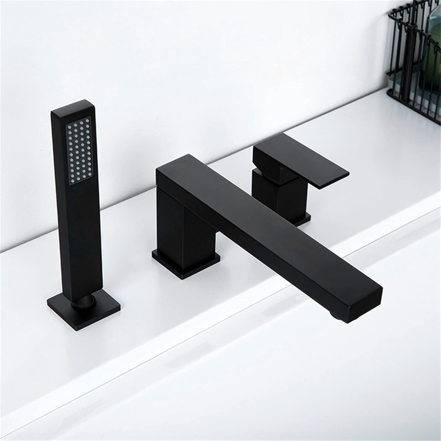 Bathtub Faucet, Deck Mounted Brass Shower Tub Faucet Hot and Cold Water Mixer Bath Faucet with Handheld Shower