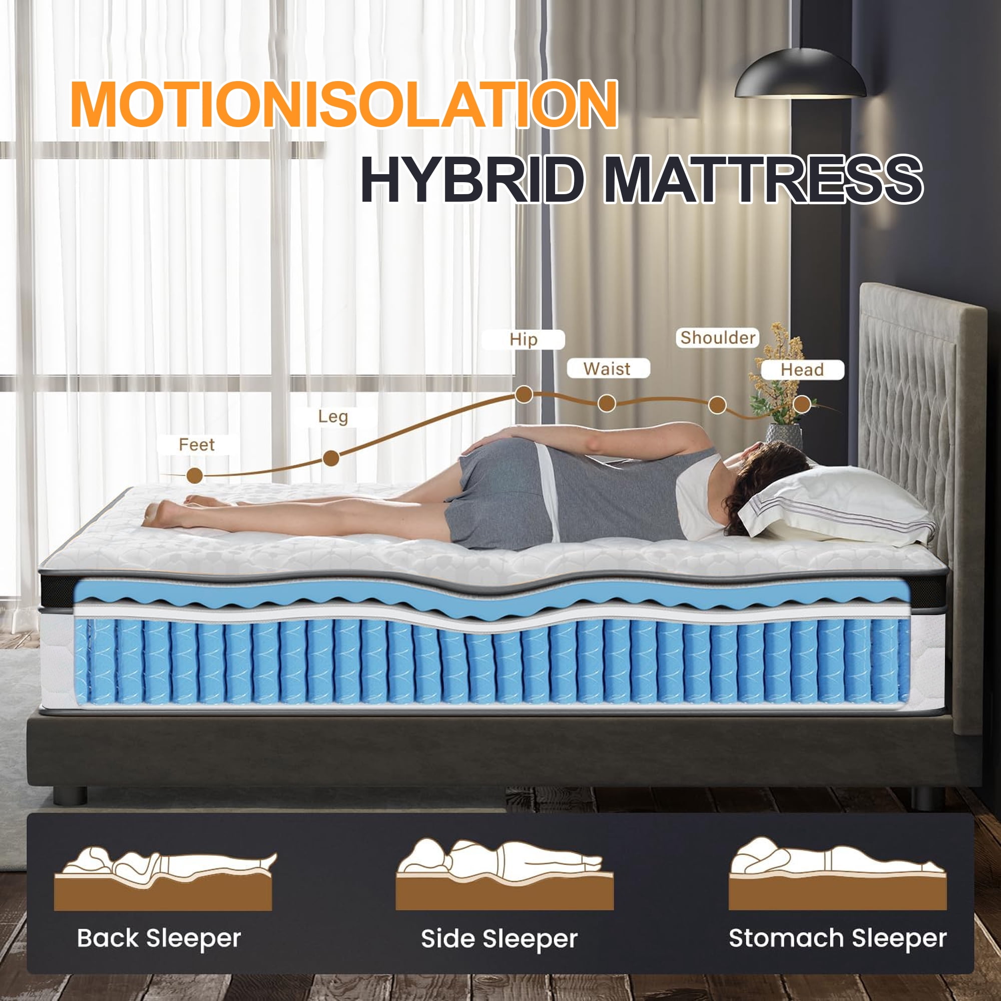 Full Mattress, 12 Inch Hybrid Memory Foam Mattress in a Box, Pressure Relief