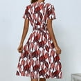 thumbnail image 4 of Usmixi Summer Dresses for Women Beach Empire Waist Flowy Swing A Line Midi Sun Dresses Short Sleeve V-Neck Leaves Print Knee-Length 2025 Casual Dress Wine s Under $5, 4 of 7