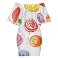 thumbnail image 6 of Candy Pattern Rainbow Lollipop Women's Off The Shoulder Ruffles Summer Wedding Guest Loose Casual Party Beach Dress, 6 of 9