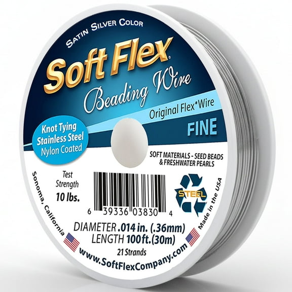 Soft Flex 21-Strand Fine Beading Wire, SFW, Satin Silver, 0.014” x 100ft