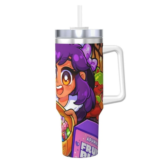 Aphmau 40 OZ Ice Bully Cup with Handle Straw, Double Wall Stainless Steel Tumbler Travel Coffee Cup with Lid, Insulation and Cooling Cup for Birthday Present