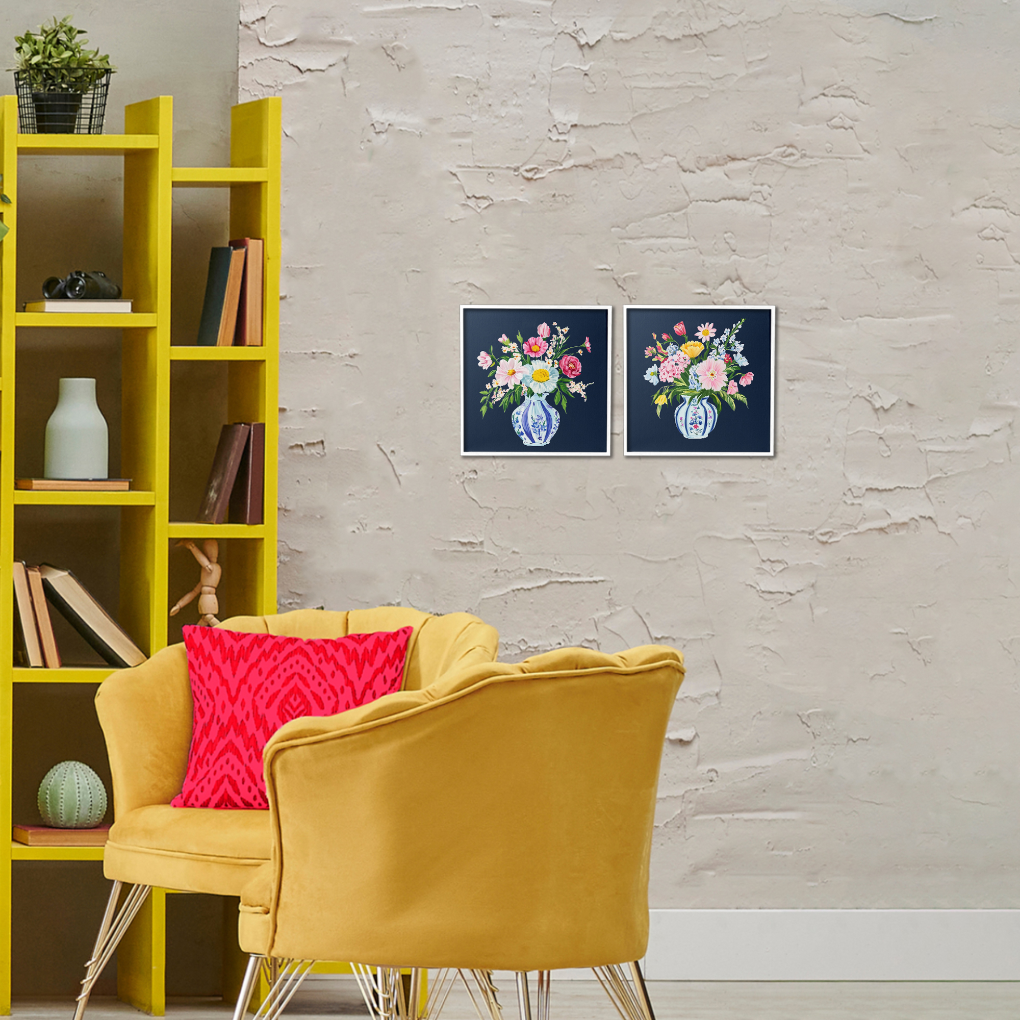 Twin Chinoiserie Vases 2 Piece White Framed Giclee Art Set, design by Yen
