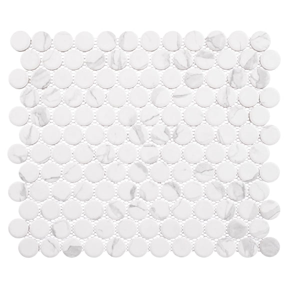 Estavo Onate White 3/4-in. Penny Round Stone Inspired Matte Porcelain Floor & Wall Mosaic Tile