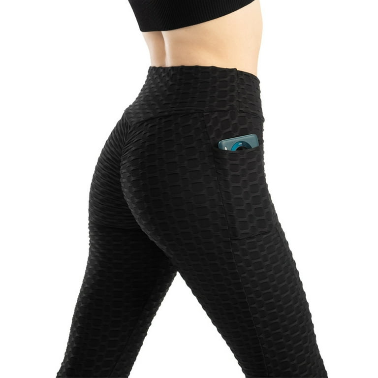 Hfyihgf Anti-Cellulite Leggings for Women with Pockets High Waist Butt  Lifting Leggings Workout Textured Scrunch Yoga Pants(Black,XL)